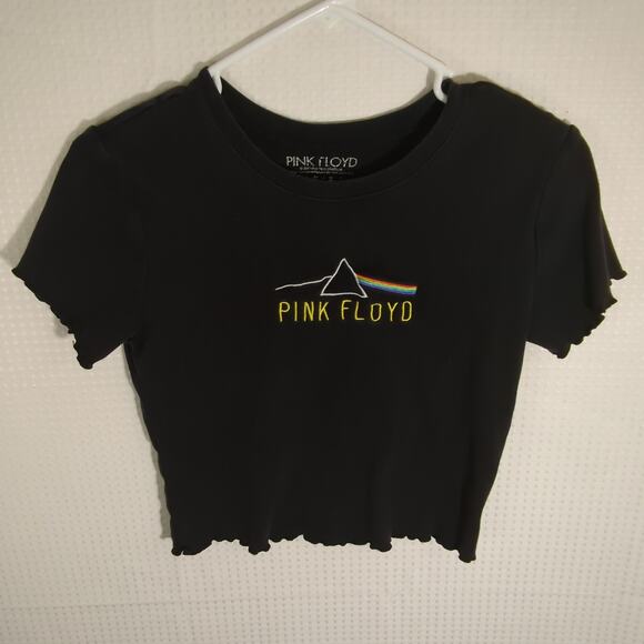 Pink Floyd Crop Top S Black Embroidered Dark Side Moon Band Tee Rock Concert - Picture 1 of 4